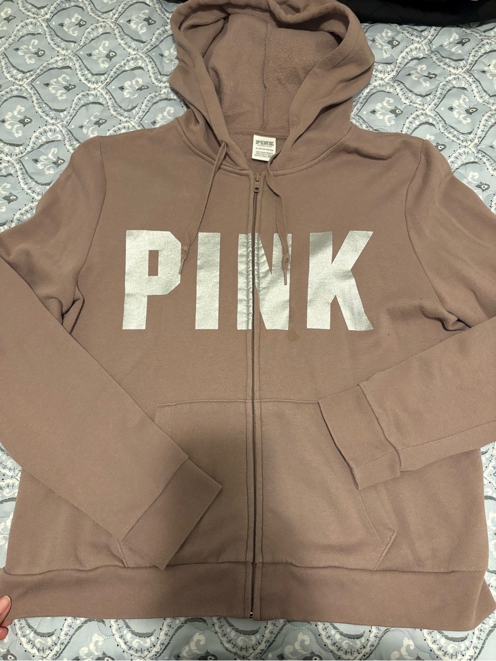 PINK Victoria's Secret Zip-Up Hoodie in Taupe
